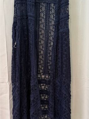 KEREN hart Navy Crochet Lace Maxi Coverup Dress